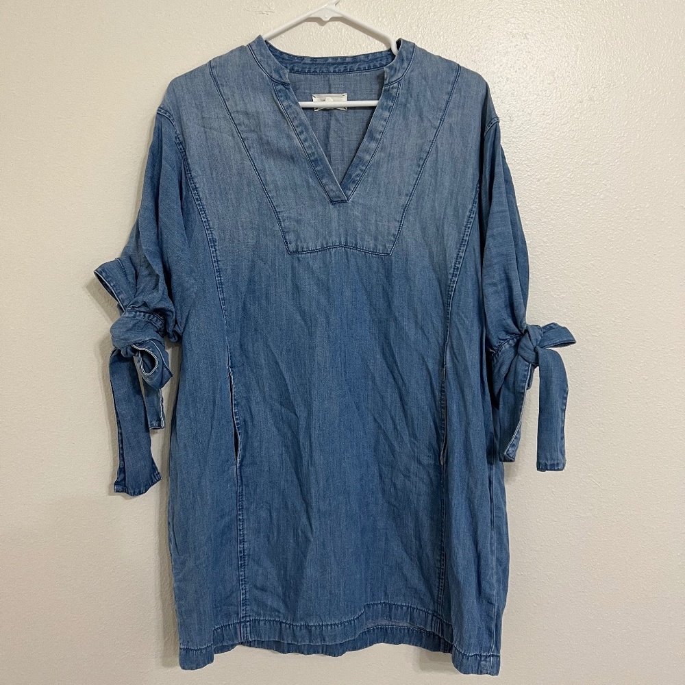 Madewell Denim Mini Dress With Tie Sleeves